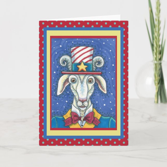 OGLD GOAT UNCLE SAM, FUNNY FARM PATRIOTIC BILLYGOA HELGKORT (Framsida)
