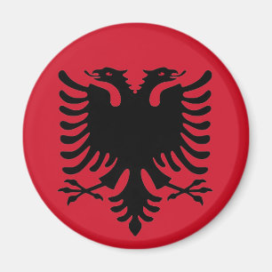 Ögon Albaniens Flagga Black på en röd dram Magnet