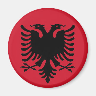Ögon Albaniens Flagga Black på en röd dram Magnet