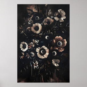 Ögon i dyster mörka blommor tryck, konstig floral poster