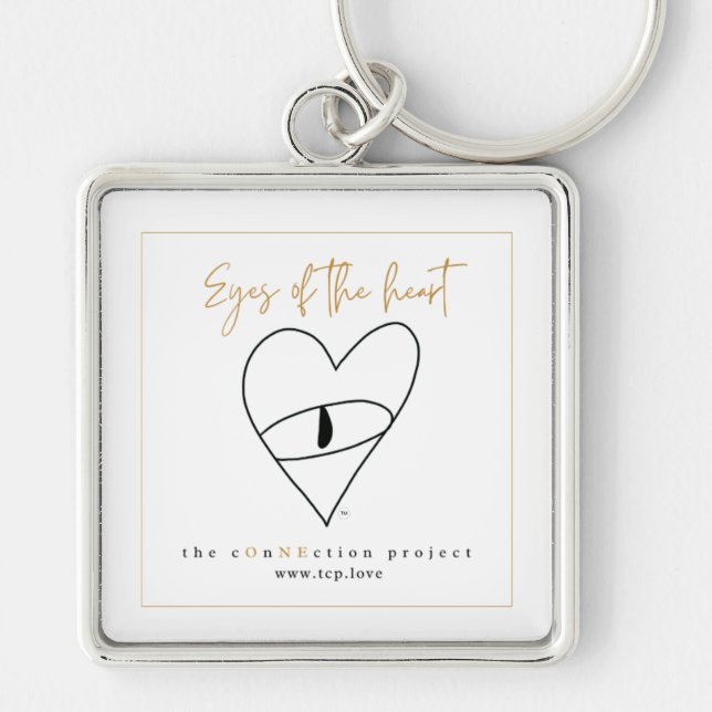 ÖGON i HJÄRTNYCKELRINGEN Fyrkantig Silverfärgad Nyckelring (Framsidan)