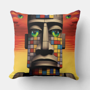 Ögon i Moais Ken Gage Pop Surrealism Kudde