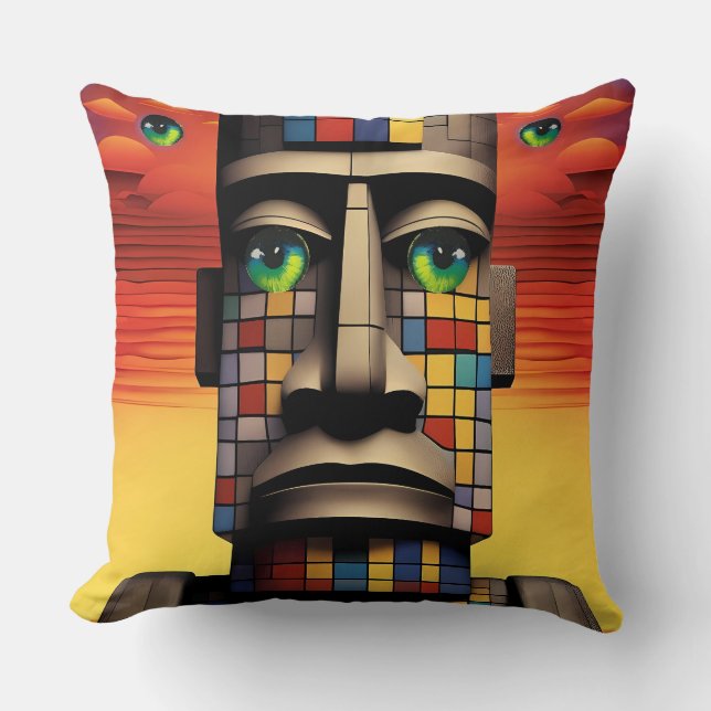 Ögon i Moais Ken Gage Pop Surrealism Kudde (Framsida)