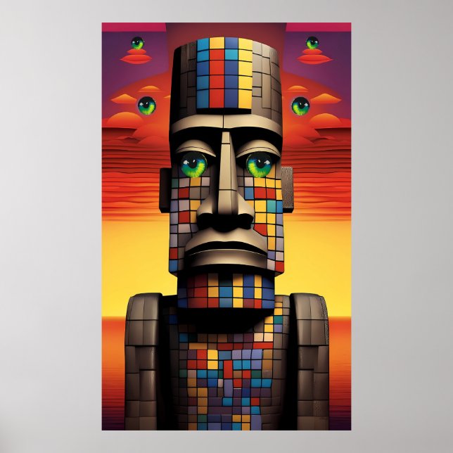 Ögon i Moais Ken Gage Pop Surrealism Poster (Framsidan)