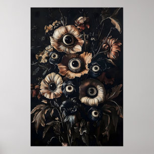 Ögon I Moody Mörka Blommor Print, Konstig Blommig Poster