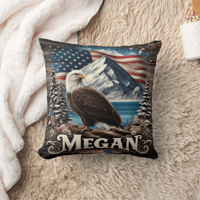 Ögon med berg och amerikansk Flagga Kudde (Filt)