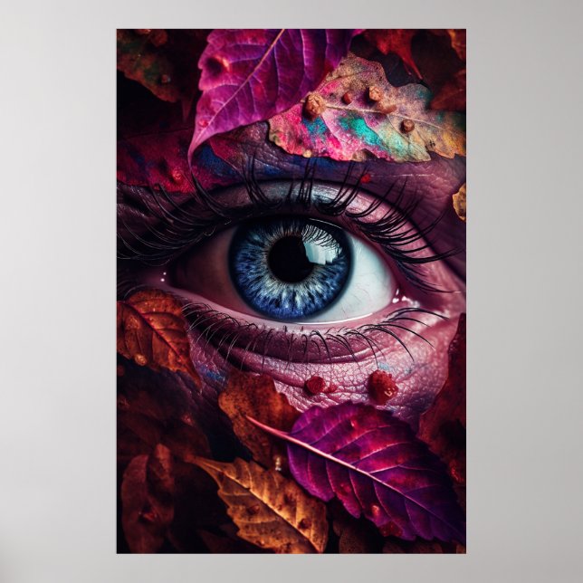 Ögon med brinnande Färg av Höst löv Poster (Framsidan)