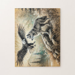 Ögon och Varg i Vild liggande Pussel