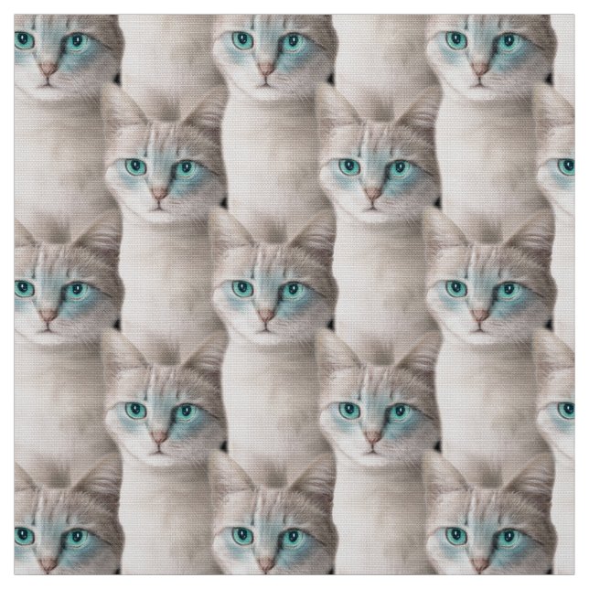 Ögonblå Kattmönster Tyg (Provkarta)
