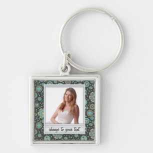 Ögonblickfoto - photoframe med mönster fyrkantig silverfärgad nyckelring