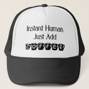 Ögonblickmänniskan tillfogar precis kaffehatten truckerkeps