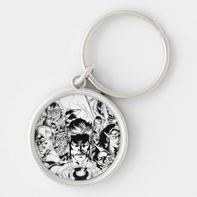 Ögonblicksbild för Lantern Corps Group Shot Rund Silverfärgad Nyckelring (Framsidan)