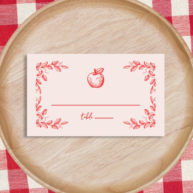 Ögonblixt för barn med hösten i Apple Hand plockad Placeringskort (Apple Hand Drawn Fall Autumn Baby Shower Place Card)