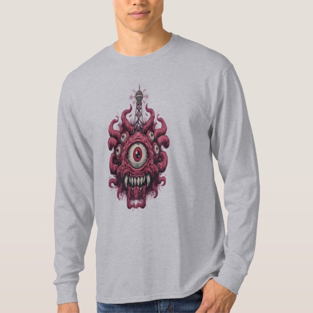 Ögonbollsmonster Sci-Fi Mutant Långärmad  T Shirt (Framsida)