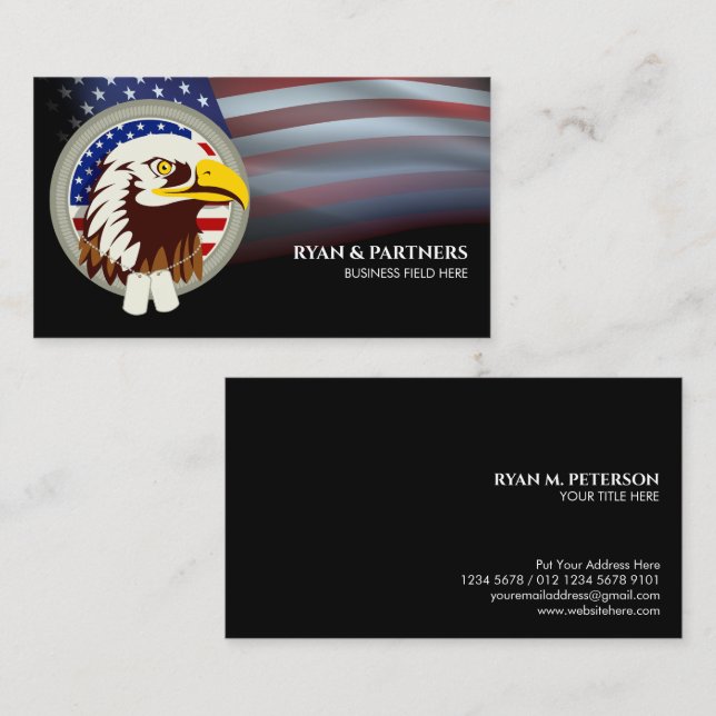 Ögonemblem med USA flagga bakgrund på svart Visitkort (Fram/baksida)