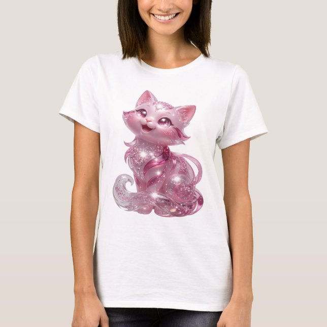 Ögonfångande silver Rosa GLITTER KATT Anpassad Tee (Framsida)