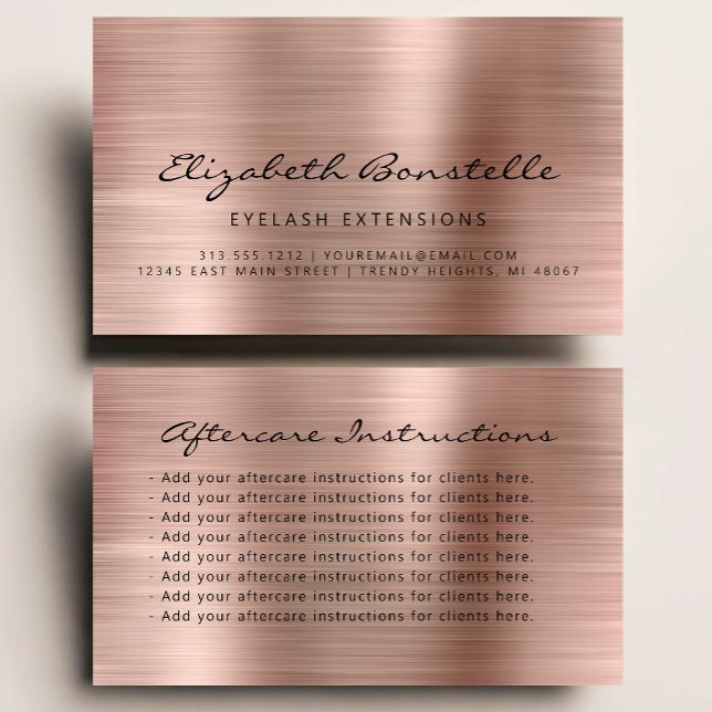 Ögonfrans Eftervård Instruktioner Rose Gold Metall Visitkort (Skapare uppladdad)