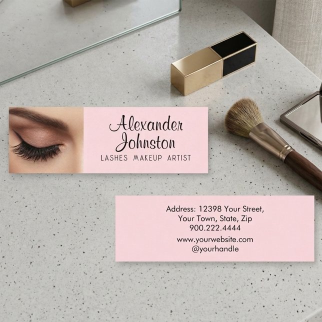 Ögonfrans Makeup Artist Rosabränd Professionell Mini Visitkort (Lashes Makeup Artist Blush Pink Professional SEO Mini Business Card)