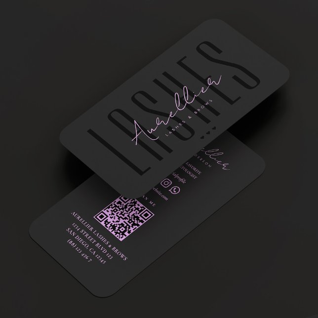Ögonfransar Brows Makeup Artist Svart Lila Skönhet Visitkort (Lashes Brows Makeup Artist Black Purple Beauty Business Card
)