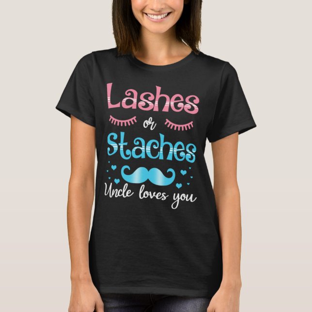 Ögonfransar eller mustascher Farbror älskar dig Kö T Shirt (Framsida)