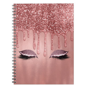 Ögonfransar med rosa glitter och rosa droppar anteckningsbok