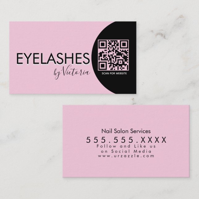 Ögonfransar Salon Skönhet  Ögonfransar QR-KOD Rosa Visitkort (Fram/baksida)