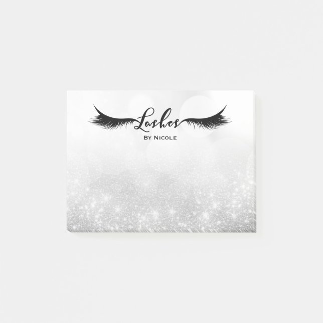 Ögonfransar Silver Glitter Glam Personlig Post-it Block (Framsida)