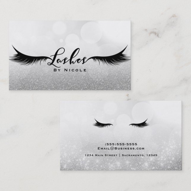 Ögonfransar Silver Glitter Glamour Ögonfransar Smi Visitkort (Fram/baksida)
