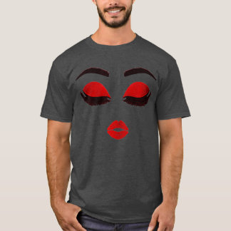 Ögonfransmän för kvinnans MUA Cute Ansikte Red Lip T Shirt
