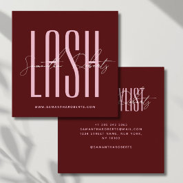 Ögonfransstylist modern typografi skrift röd fyrkantigt visitkort