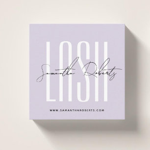 Ögonfransstylist modern typografi skript lila fyrk fyrkantigt visitkort