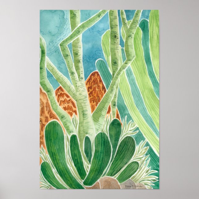Ögonliggande med Cactus Watercolor Print Poster (Framsidan)