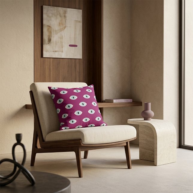 Ögonmönstrad kudde | Bärpurpur (Eye pattern throw pillow in a rich berry purple accent for modern home décor)