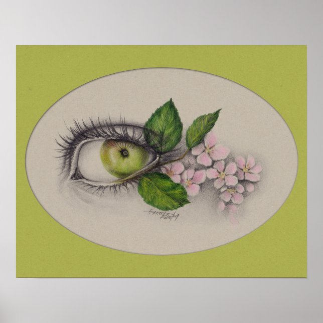 Ögonsten Surrealistisk teckning konst Grön Poster (Framsidan)
