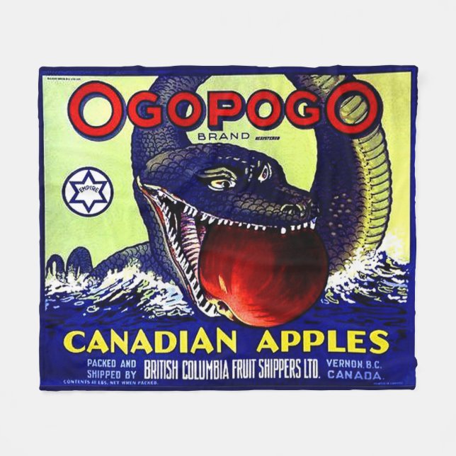 Ogopogo Canadian Appar Frukt låda etikett print Fleecefilt (Framsidan (Horisontell))