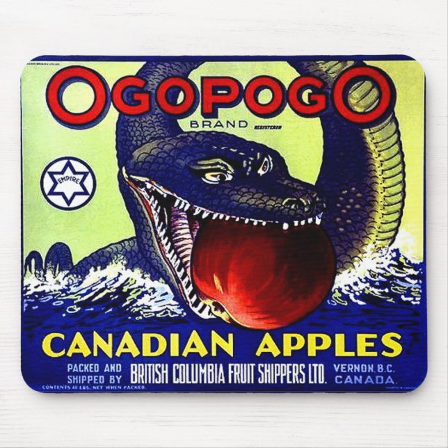 Ogopogo Canadian Appfrukt låda label Musmatta (Framsidan)