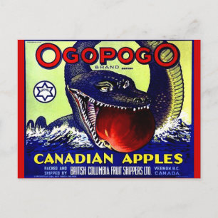 Ogopogo Canadian Appfrukt låda label Vykort