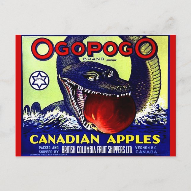 Ogopogo Canadian Appfrukt låda label Vykort (Framsida)