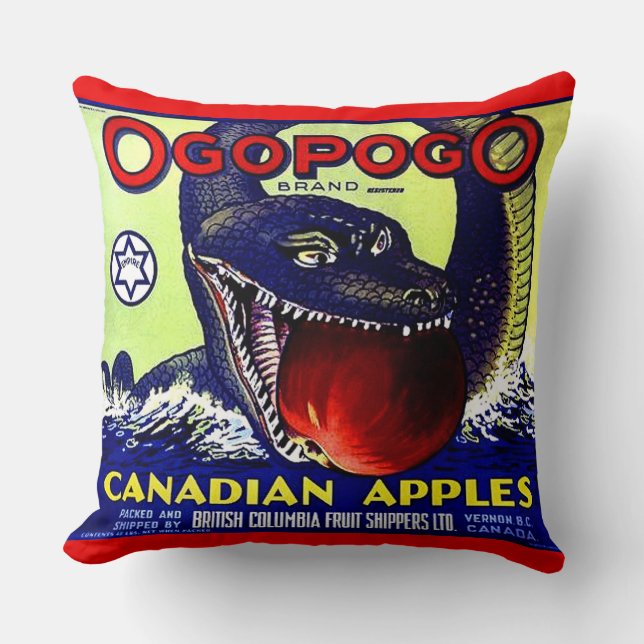 Ogopogo kanadensiska äpplen fruktlåda etikett tryc kudde (Framsida)