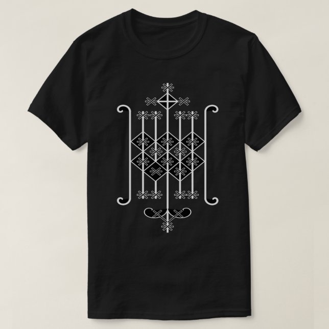 Ogoun Vodou Veve vit på svart T T Shirt (Design framsida)