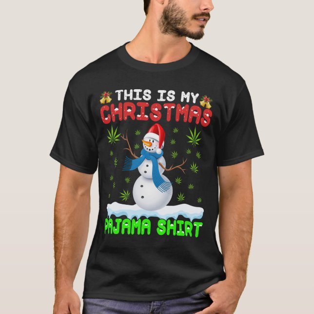 Ogräs-julskeppet, Funny Pajamas Snögubbe Löv T Shirt (Framsida)