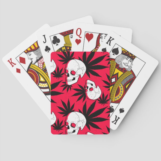 Ogräsblad Örtväxt och Döskallar på Rött Casinokort (Baksidan)