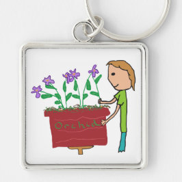 Ogräslig odling fyrkantig silverfärgad nyckelring