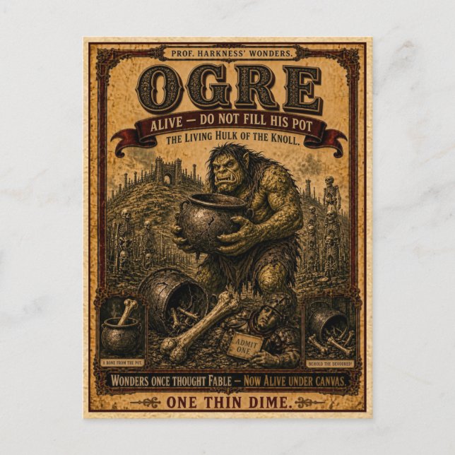 Ogre, Vintage Cirkusmonster Vykort (Framsida)