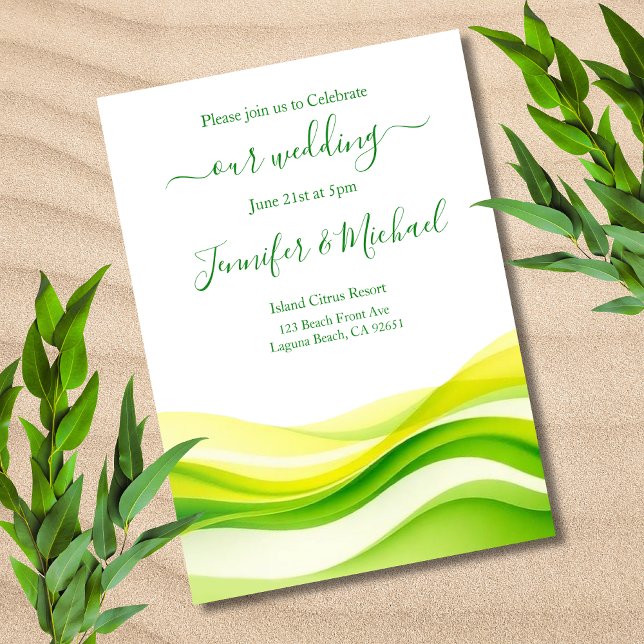 Ögrön och gul öbröllop inbjudningar (Island Citrus Green and Yellow Wedding Invitation)