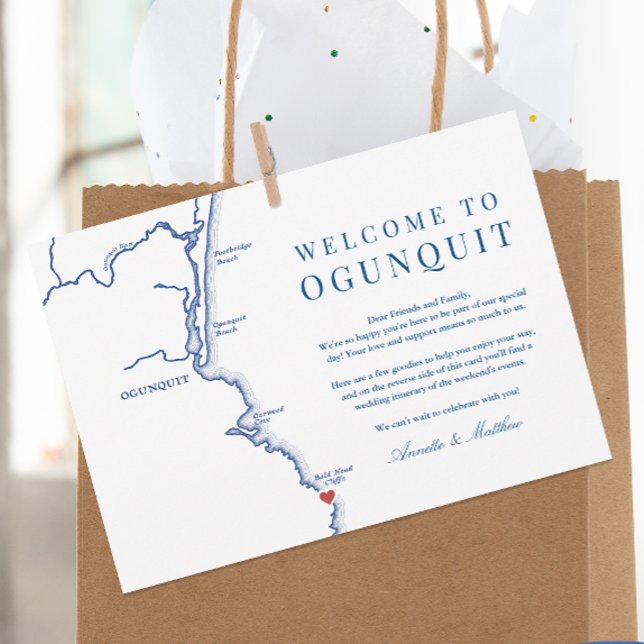 Ogunquit Cliff House Bröllopshelg Itinerary  Tack Kort (Welcome to Ogunquit Cliff House Wedding Weekend Itinerary and Welcome Letter Card by Coastal Map)