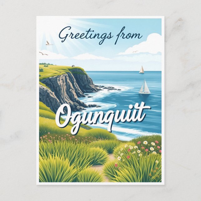 Ogunquit, Maine – Cliff Walk-vyer vintage Vykort (Framsida)