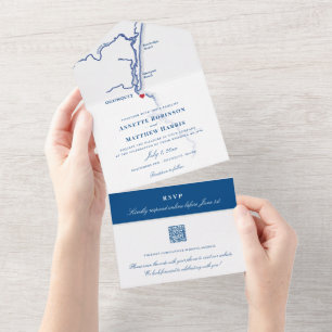 OgunSluta Maine Karta Elegant Navy Bröllop