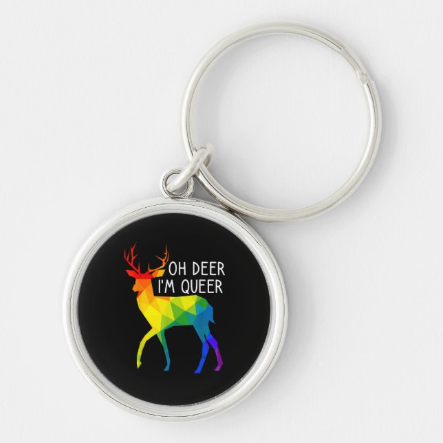 Oh Älg Queer HBTQ Pride Firande Månad  Rund Silverfärgad Nyckelring (Framsidan)