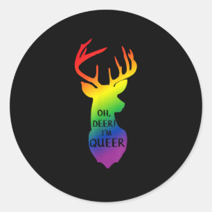 Oh Älg Queer Pride Firande Roligt LGBT Present  Runt Klistermärke